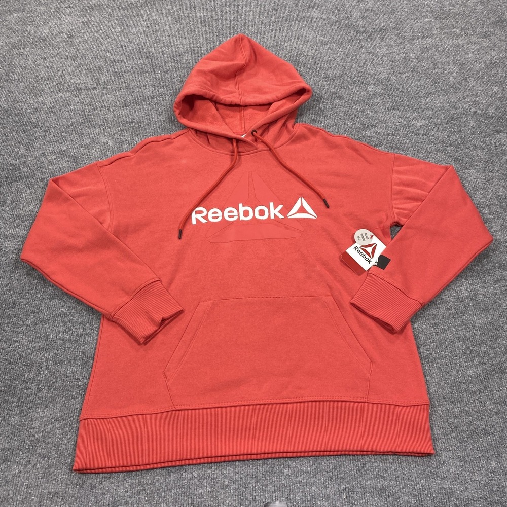 Reebok Hoodie Mens Small Red Graphic Relaxed Fit Fleece Pullover REW233TL04030